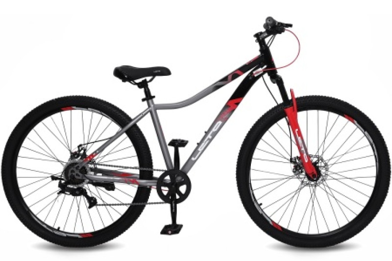 Велосипед 29" LETO ALMA, сталь, рама 17", 7-ск, серый/красный